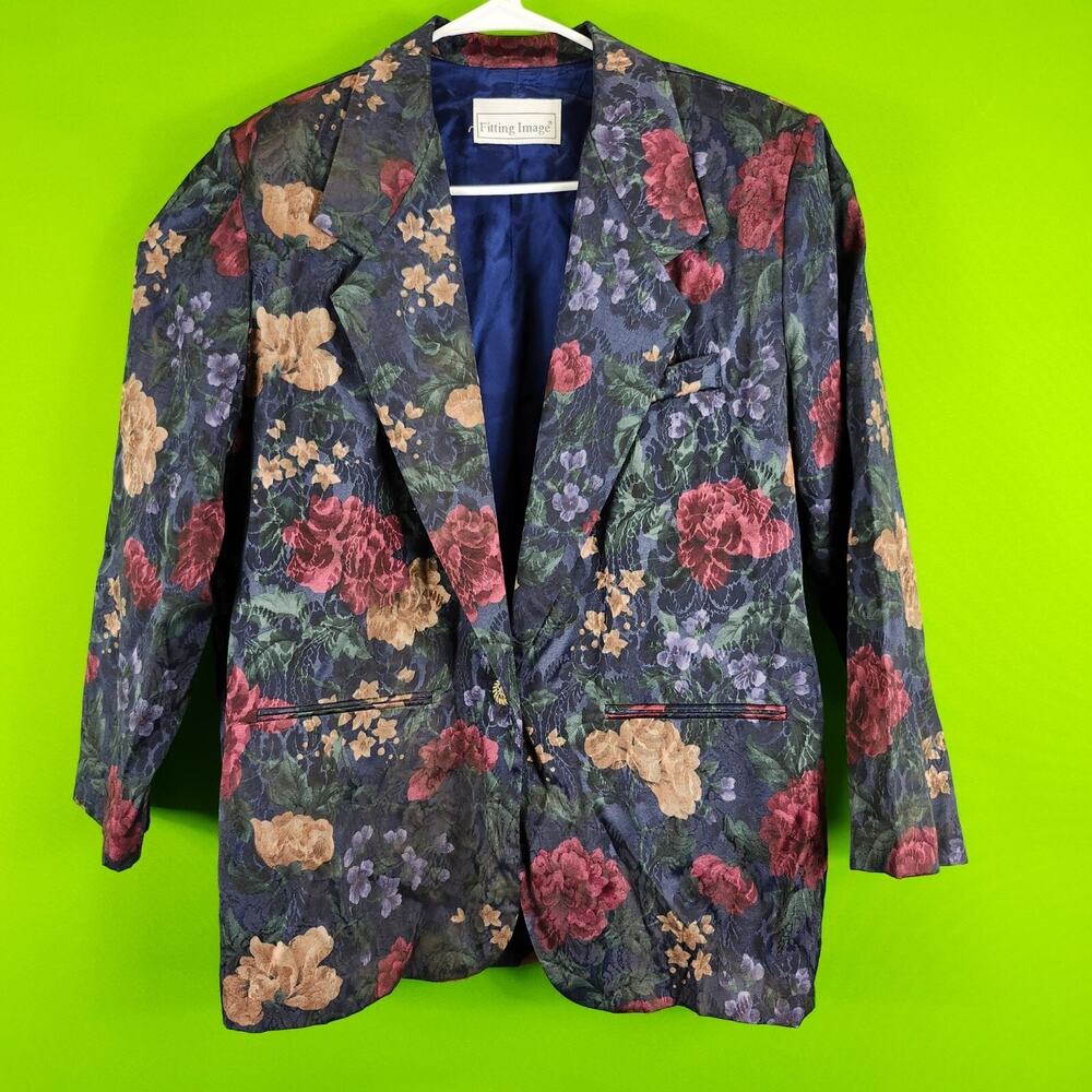 Fitting Image Womens Floral Blazer 16W Multicolor Polyester Jacket